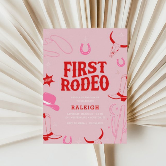Invitación Chicas Preppy First Rodeo Cowgirl Primer cumpleaño (Subido por el creador)