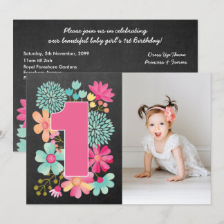 Invitación Chicas Primer cumpleaños Bonito número 1 Invitació