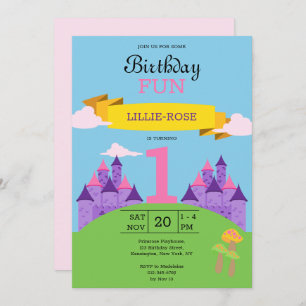 Invitación Chicas primer Fiesta rosado de cumpleaños