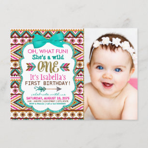 Invitación Chicas Primer Fiesta tribal de cumpleaños