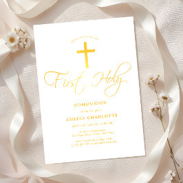 Invitación Chicas primera comunión blanca y amarilla