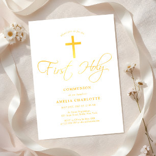 Invitación Chicas primera comunión blanca y amarilla