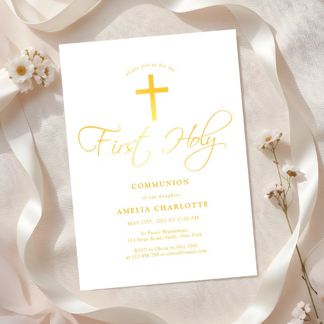 Invitación Chicas primera comunión blanca y amarilla (Subido por el creador)
