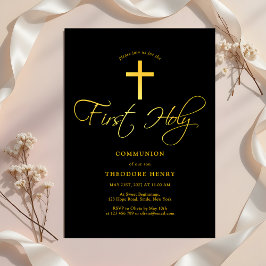 Invitación Chicas primera comunión: negro y oro