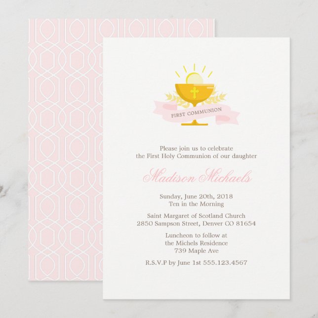 Invitación Chicas Primera Comunión Santa (Anverso / Reverso)