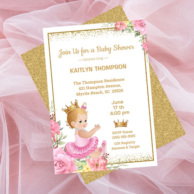 Invitación Chicas Princesa de oro rosa Baby Shower (Subido por el creador)