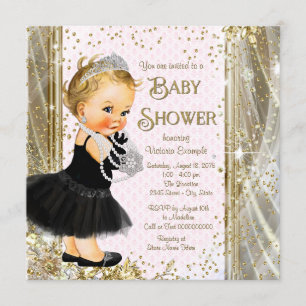 Invitación Chicas Princesa Señorita Rosa Dorado Baby Shower