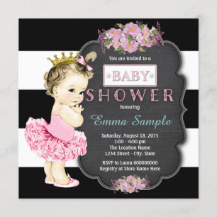 Invitación Chicas Princesa Tutú Pizarra Baby Shower