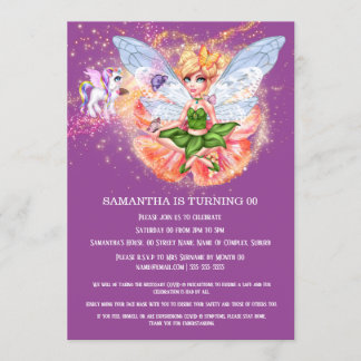 Invitación Chicas purpurinas mágicos de princesa de mariposa