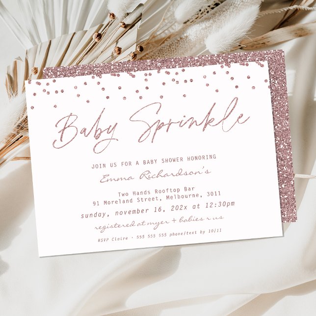 Invitación Chicas Purpurinas rosados Baby Sprinkles Baby Show (Rose Gold Baby Sprinkles Baby Shower Invite Confetti Glitter Dusty Pink Baby Sprinkle Baby Girl )