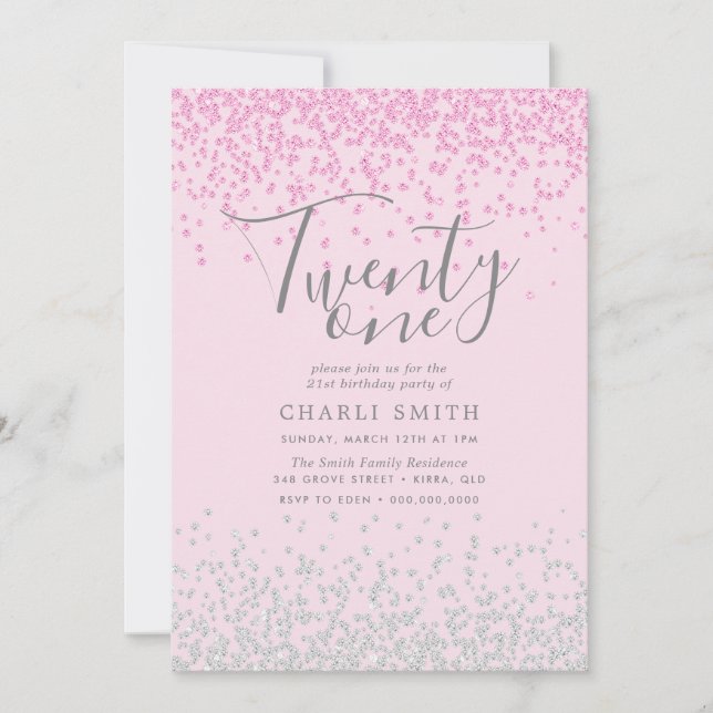 Invitación Chicas Purpurinas rosados y plateados Fiesta de cu (Anverso)