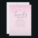 Invitación Chicas Purpurinas rosados y plateados Fiesta de cu<br><div class="desc">Chicas Purpurinas rosados y plateados Fiesta de cumpleaños 21 invitan a la bella invitación de Confetti Purpurina Faux Pink. Colección coincidente en Nicho y tienda Nest.</div>