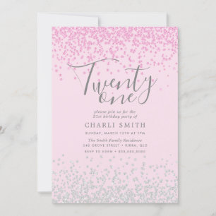 Invitación Chicas Purpurinas rosados y plateados Fiesta de cu