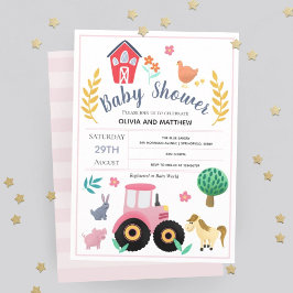 Invitación Chicas recortan Baby Shower, un tractor de granja 