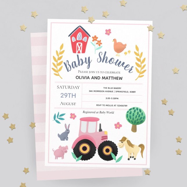 Invitación Chicas recortan Baby Shower, un tractor de granja  (Subido por el creador)