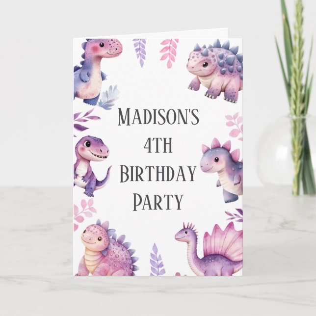 Invitación Chicas recortan los dinosaurios por cumpleaños (Anverso)