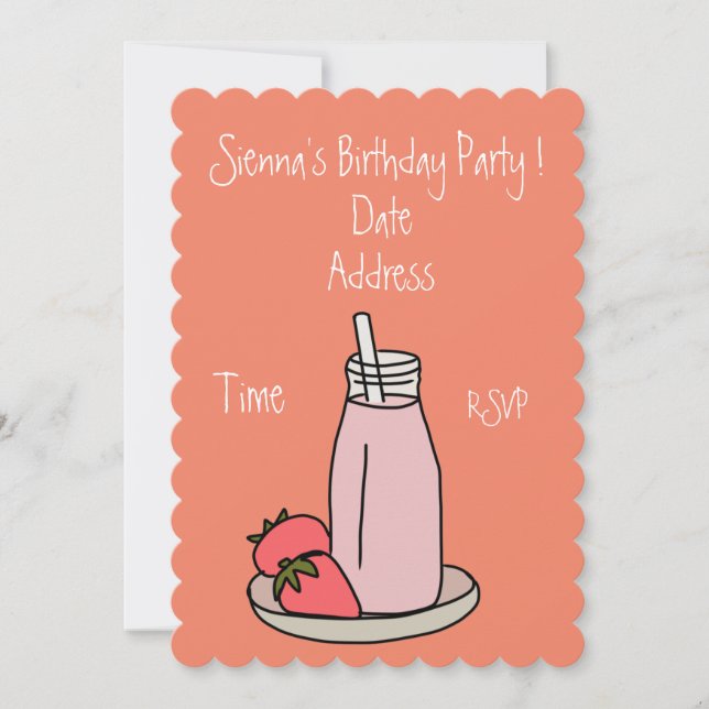 Invitación Chicas retro de fresa rosa Milkshake fiesta (Anverso)
