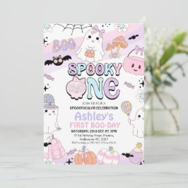 Invitación Chicas Retro Púrpura Hablaban Halloween 1er cumple