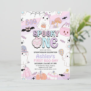 Invitación Chicas Retro Púrpura Hablaban Halloween 1er cumple