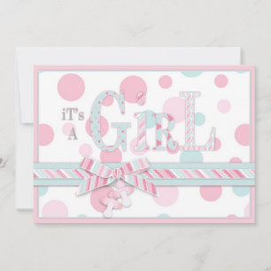 Invitación CHICAS Retro Rosa Aqua Dots Baby Shower
