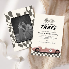 Invitación Chicas Retro Vintage Race Rosa Car Fiesta de Cumpl