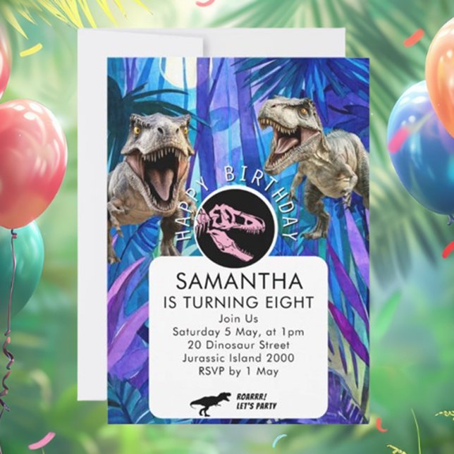 Invitación Chicas ROAR-some Cumpleaños de Dinosaurio (Invite guests to an epic dino-themed celebration with our ROAR-some Girls Dinosaur Invitation)