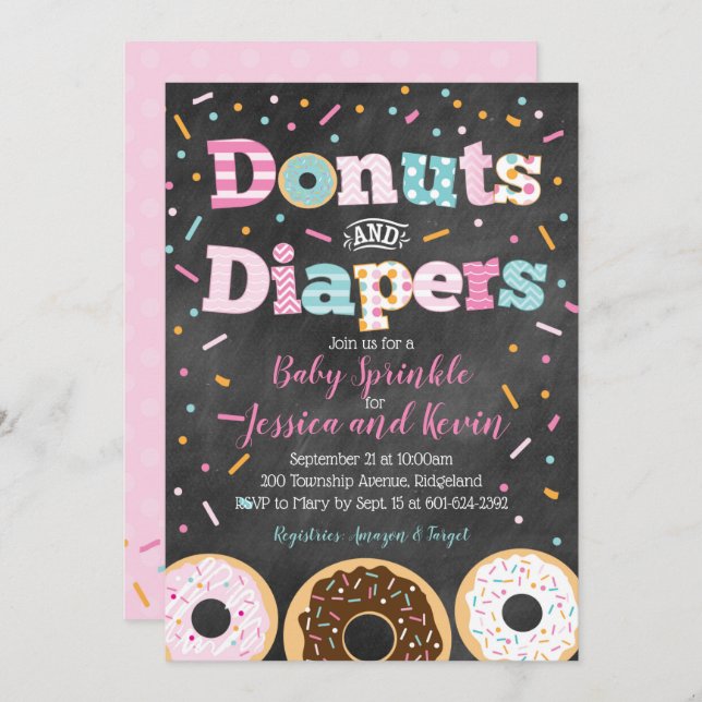 Invitación Chicas rociadas o duchas: donuts y paños (Anverso / Reverso)
