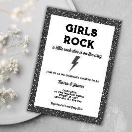 Invitación Chicas Rock Black Rock Y Roll Chica Baby Shower
