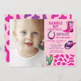 Invitación Chicas rodeo-niña occidental rosa foto cumpleaños