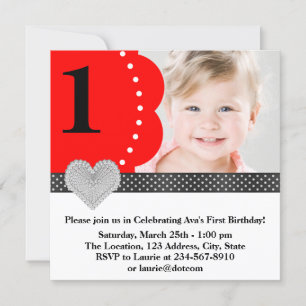 Invitación Chicas Rojo Negro Foto Cumpleaños 1er Partido