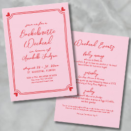 Invitación Chicas Rojos Y Rosa Fin De Semana Bachelorette Iti