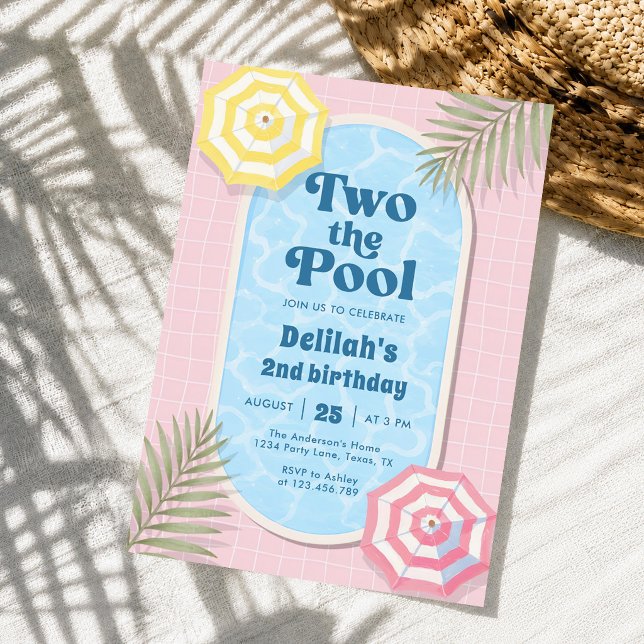 Invitación Chicas Rosa Dos Al Piscina Cumpleaños Verano 2do (Subido por el creador)