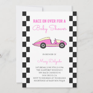 Invitación Chicas Rosa Fiesta de Bebé de Coche de Carreras Re