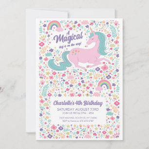 Invitación Chicas rosa floral de la fiesta de cumpleaños de U