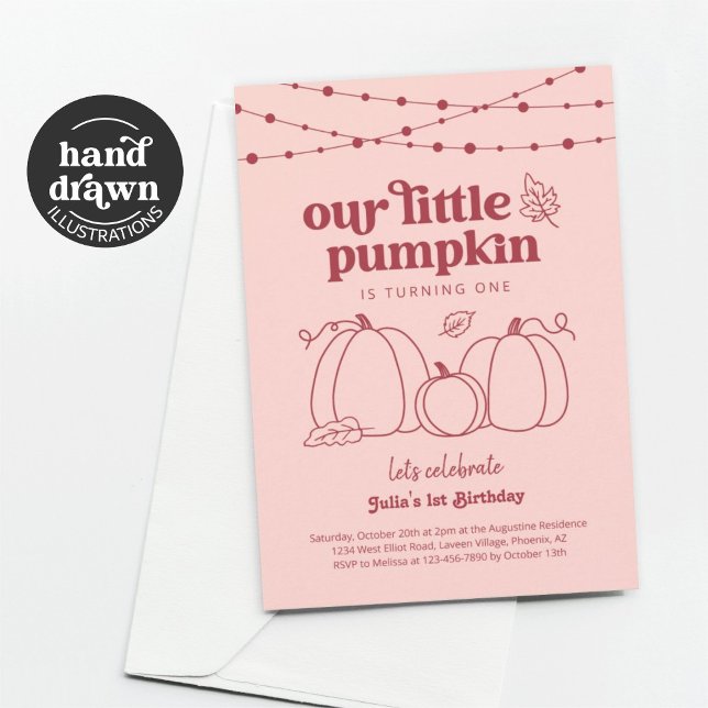 Invitación Chicas Rosa Nuestra Pequeña Calabaza Primera Fiest (Subido por el creador)