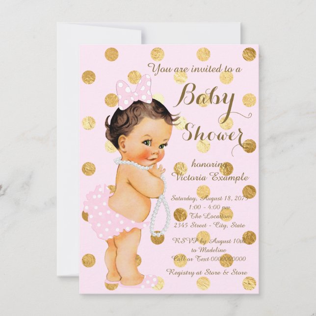 Invitación Chicas Rosa Oro Perla Baby Shower (Anverso)