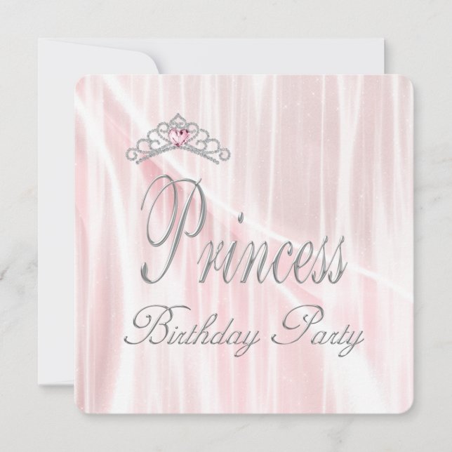 Invitación Chicas Rosa Tiara Partido del Cumpleaños de la Pri (Anverso)