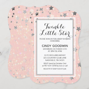 Invitación Chicas Rosa Twinkle Little Star Rubor Baby Shower