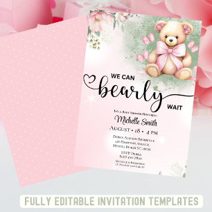 Invitación Chicas rosado Rubor Floral Teddy Bear Baby Shower