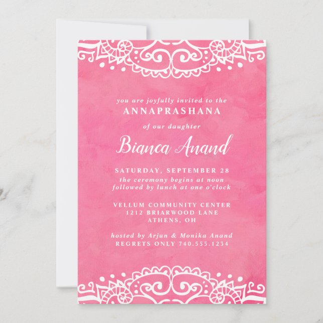 Invitación Chicas rosados Anparashana Primera Ceremonia de Ar (Anverso)