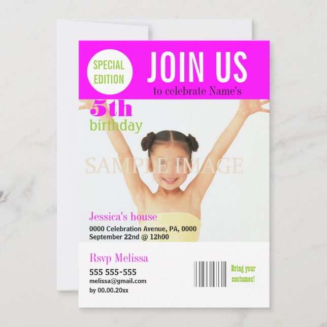 Invitación chicas rosados de 5 años PERSONALIZAN (Anverso)