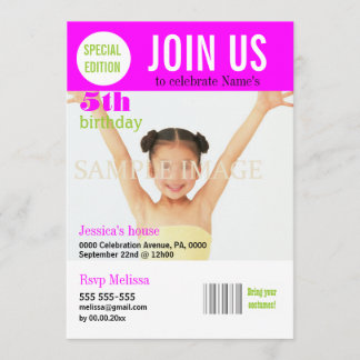 Invitación chicas rosados de 5 años PERSONALIZAN