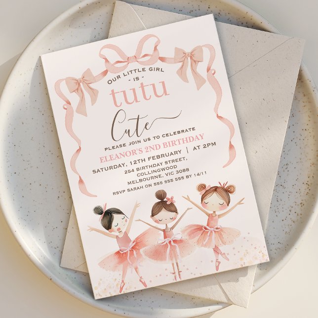 Invitación Chicas rosados de ballet Tutu Ballerina Segundo cu (Tutu Cute Second Birthday Invitation Template Ballerina Birthday Invitation Ballet 2nd Birthday

)