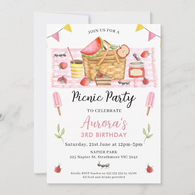 Invitación Chicas rosados de cualquier edad cumpleaños de pic (Anverso)