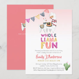 Invitación Chicas rosados de Lama Fun Mama Baby Fiesta Cacti