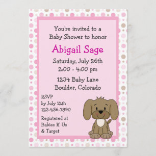 Invitación Chicas rosados de perros de cachorro marrón chifla