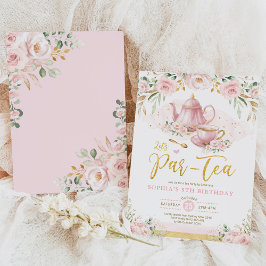 Invitación Chicas rosados de Rubor Gold Floral Birthday Tea F
