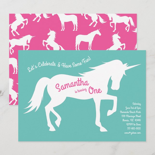 Invitación Chicas rosados de Unicorn Silhouette Fiesta de cum (Anverso / Reverso)
