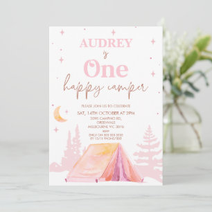 Invitación Chicas rosados Felices Camper Primer Cumpleaños