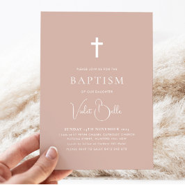 Invitación Chicas rosados minimalistas bautizan bautismo